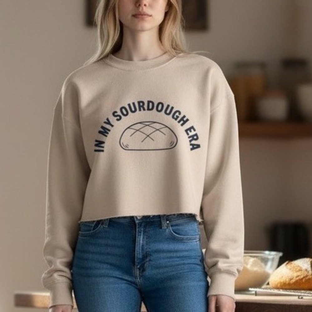 Mazhiyu Cropped Sweatshirt Beige In‎ My Sourdugh Era Raw Hem Clean Girl Medium